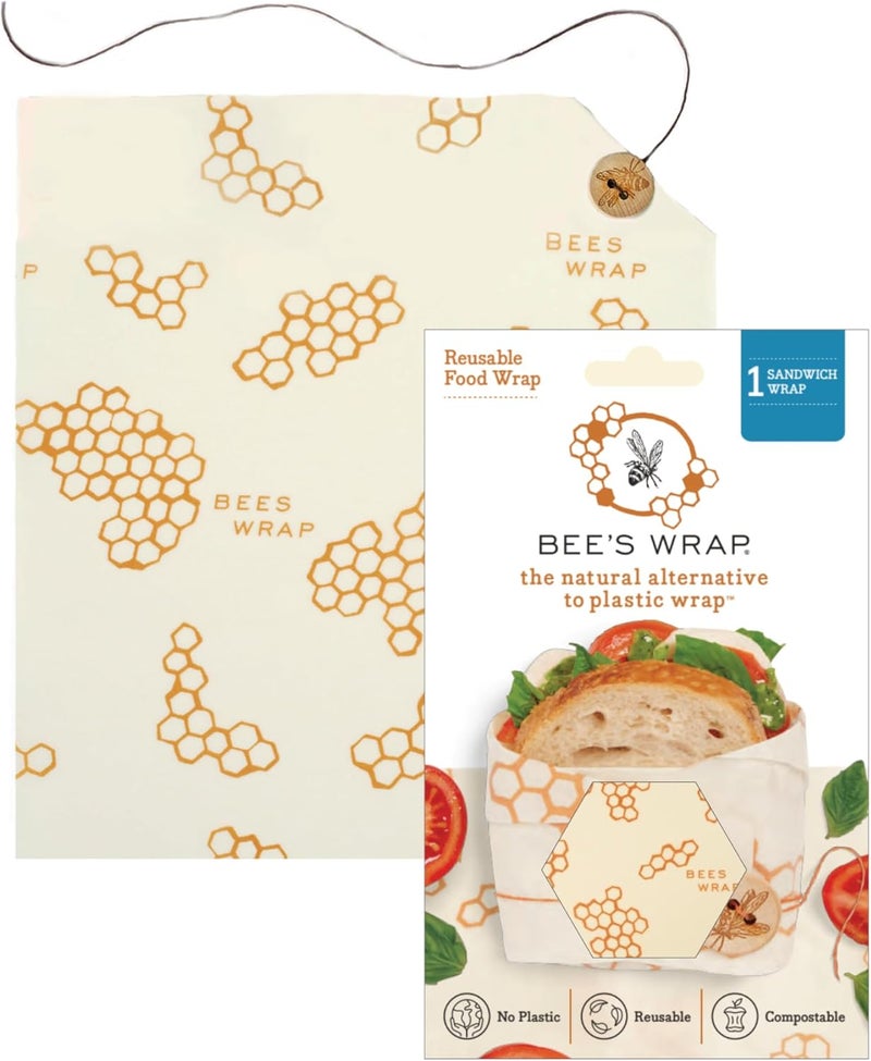 Bee's Wrap Beeswax Wraps for Food - Honeycomb Sandwich Wrap - Made in USA Reusable Bread Bags - Organic & Eco-Friendly Alternative to Aluminum Foil, Sandwich Bags & Plastic Wrap - Image 1
